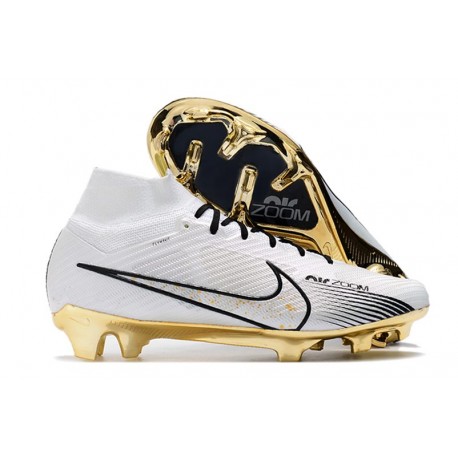 Bota Nike Air Zoom Mercurial Superfly 9 Elite FG Blanco Oro Negro