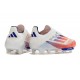 Bota Adidas F50 + Sin Cordones FG Blanco Rojo Solar Azul Lúcido