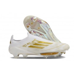 Bota Adidas F50 + Sin Cordones FG Ftwr Blanco Dorado Met Ftwr Blanco