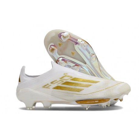 Bota Adidas F50 + Sin Cordones FG Ftwr Blanco Dorado Met Ftwr Blanco