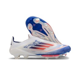 Bota Adidas F50 + Sin Cordones FG Ftwr Blanco Azul Lúcido Rojo