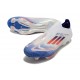 Bota Adidas F50 + Sin Cordones FG Ftwr Blanco Azul Lúcido Rojo