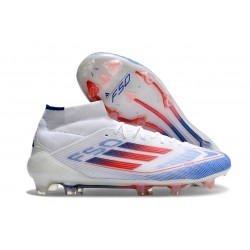 Botas de fútbol Adidas F50 Elite Mid FG Blanco Rojo Solar Azul Lúcido