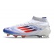 Botas de fútbol Adidas F50 Elite Mid FG Blanco Rojo Solar Azul Lúcido