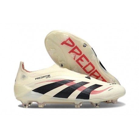 adidas Predator 25 Elite Laceless FG Blanco Off Negro Rubí Puro
