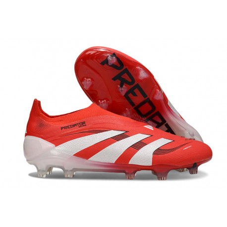 adidas Predator 25 Elite Laceless FG Rojo Lúcido Blanco Negro