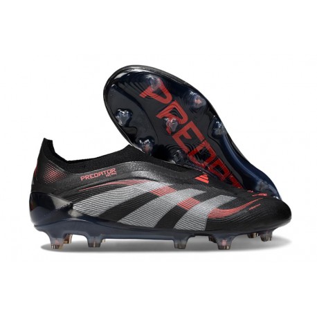 adidas Predator 25 Elite Laceless FG Negro Gris Four Rojo Lúcido