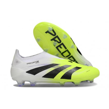 adidas Predator 25 Elite Laceless FG Blanco Negro Limón Lúcido
