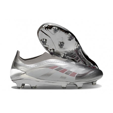 adidas Predator 25 Elite Laceless FG Plateada Gris