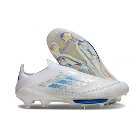 Bota Adidas F50 + Sin Cordones FG Blanco Perla Met Azul
