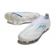 Bota Adidas F50 + Sin Cordones FG Blanco Perla Met Azul
