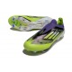 Bota Adidas F50 + Sin Cordones FG Morado Rush Ftwr Blanco Limón Lúcido