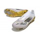 Bota Adidas F50 + Sin Cordones FG Blanco Negro Met Dorado