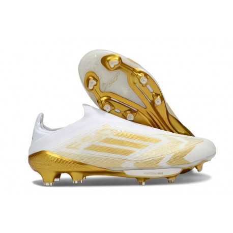 Bota Adidas F50 + Sin Cordones FG Blanco Met Dorado