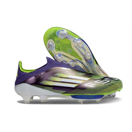 Bota Adidas F50 + Sin Cordones FG Morado Unity Blanco Amarillo Solar 