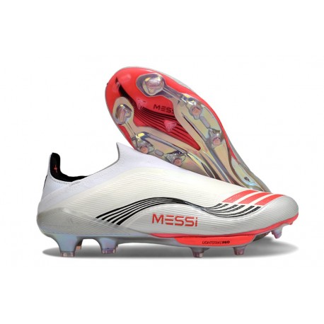 Adidas F50 + Sin Cordones FG X MESSI Ftwr Blanco Rojo Lúcido Plateado Met.