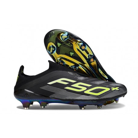 Bota Adidas F50 + Sin Cordones FG Negro Hierro Met. Limón Lúcido