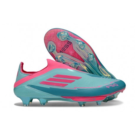 Bota Adidas F50 + Sin Cordones FG Flash Agua Rosa Lúcido Lucid Cyan