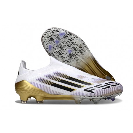 Zapatos Adidas F50 Elite Laceless FG Blanco Negro Met Dorado
