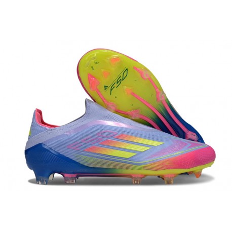 Zapatos Adidas F50 Elite Laceless FG Azul Fusion Limón Lúcido Rosa Lúcido