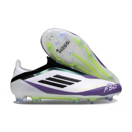Zapatos Adidas F50 Elite Laceless FG X Messi Ftwr Blanco Negro Morado Unity