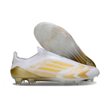 Bota de Fútbol Adidas F50 Elite Sin Cordones FG Blanco Met Dorado