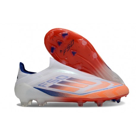 Bota de Fútbol Adidas F50 Elite Sin Cordones FG Ftwr Blanco Rojo Azul Lúcido