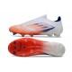 Bota de Fútbol Adidas F50 Elite Sin Cordones FG Ftwr Blanco Rojo Azul Lúcido