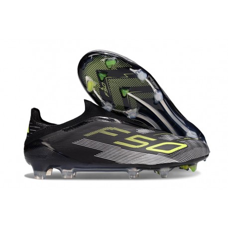 Bota de Fútbol Adidas F50 Elite Sin Cordones FG Negro Hierro Met. Limón Lúcido