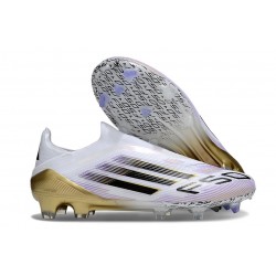 Bota de Fútbol Adidas F50 Elite Sin Cordones FG Blanco Negro Met Dorado