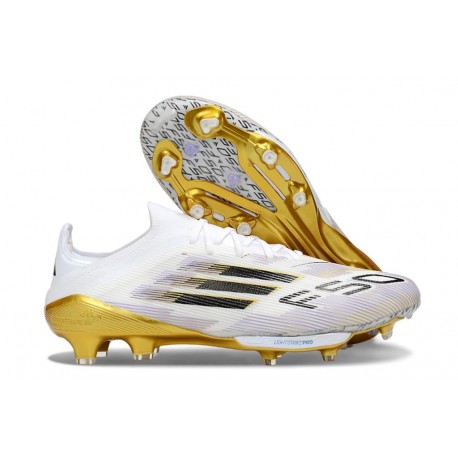 Zapatilla Adidas F50 + Elite FG Blanco Negro Met Dorado