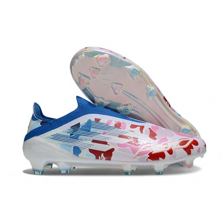 Bota de Fútbol Adidas F50 Elite Sin Cordones FG Blanco Rosa Rojo Azul