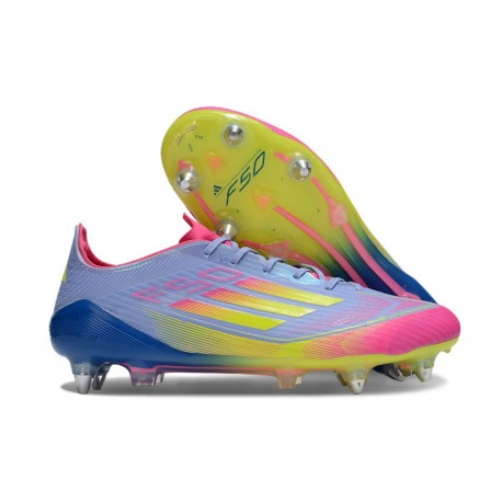 Zapatos de Fútbol adidas F50 Elite SG Azul Fusion Limón Lúcido Rosa Lúcido