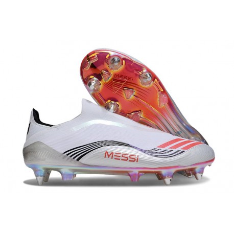 Zapatillas adidas F50 Elite Laceless SG X MESSI Ftwr Blanco Rojo Lúcido Plateado Met.