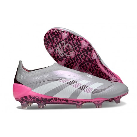 adidas Predator 25 Elite Laceless FG Gris Blanco Rosa