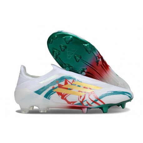 Adidas F50 Elite Laceless FG Blanco Verde Dorado