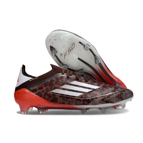 Adidas Bota F50 Elite FG Leopardo Plateado Rojo