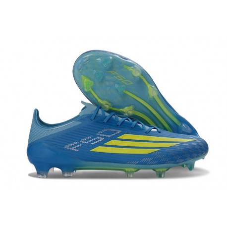 Tacos de Futbol Adidas Bota F50 Elite FG X MESSI Azul Royal Amarillo Solar Semi Azul Burst