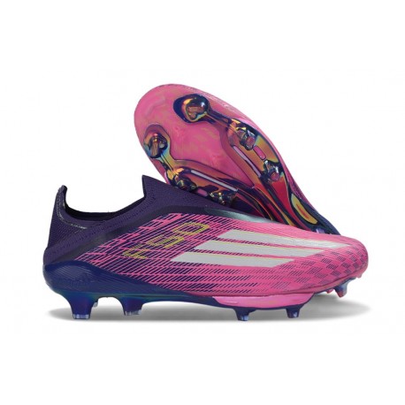 Zapatos de Fútbol Adidas F50+ Laceless FG Violeta Rosa Blanco