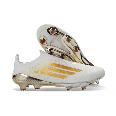 Zapatos de Fútbol Adidas F50+ Laceless FG Blanco Dorado