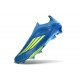 Zapatos de Fútbol Adidas F50+ Laceless FG X MESSI Azul Royal Amarillo Solar Semi Azul Burst