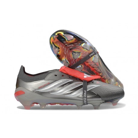 adidas Predator 26 Elite Tongue FG Hierro Met. Ftwr Blanco Rojo Lúcido
