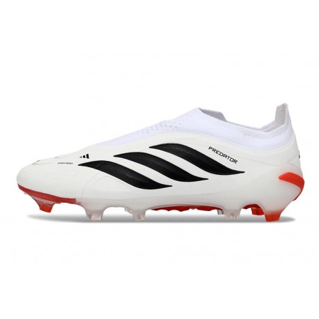 Bota adidas Predator Sin Cordones Elite FG Blanco Negro Rojo