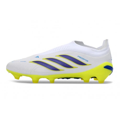Bota adidas Predator Sin Cordones Elite FG Blanco Azul Amarillo