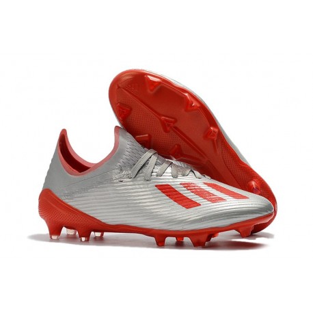 Adidas Botas de Futbol X 19.1 FG Plata Rojo