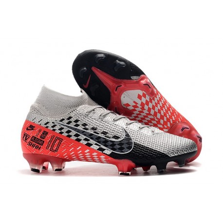 Neymar Nike Mercurial Superfly 7 Elite FG Cromado Negro Rojo Platino
