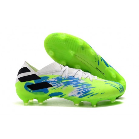 Nuevas Botas adidas Nemeziz Messi 19.1 FG Blanco Verde Azul