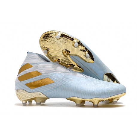 adidas Nemeziz 19+ FG Zapatillas de Fútbol -Agua/Dorado metalizado /Blanco